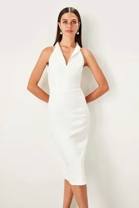 10940 Off-White Folded Collar Pencil Dress