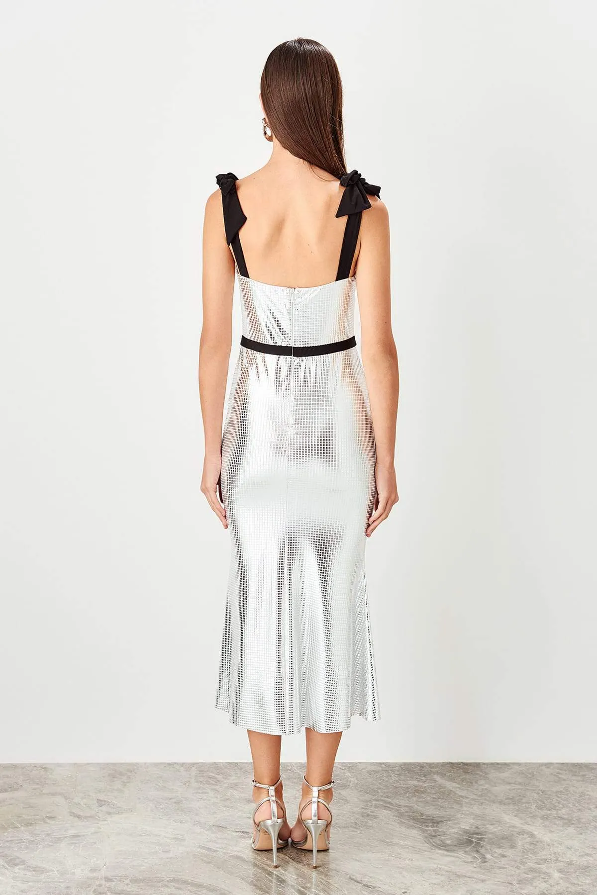 11645 Silver Contrast Strap Dress