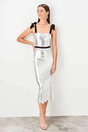 11645 Silver Contrast Strap Dress