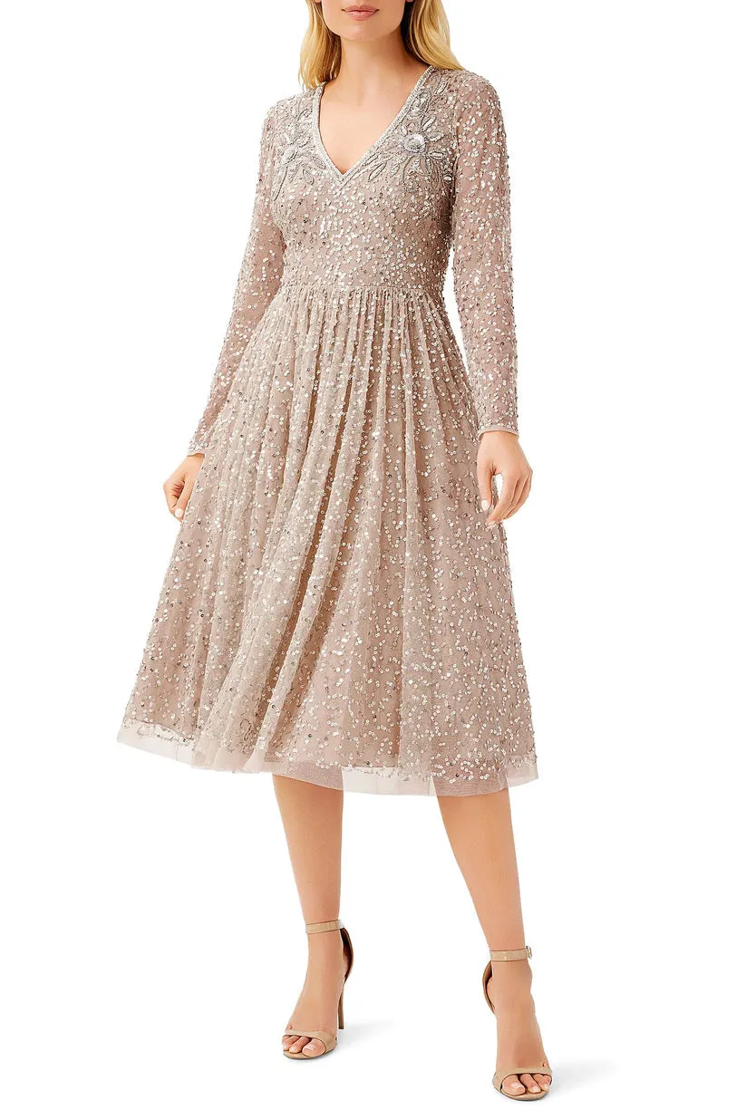 Aidan Mattox MD1E207535 Short Mother of the Bride Long Sleeve Midi Dress