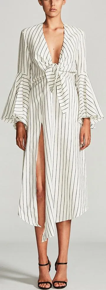 'Aquarius' Tie Front Midi Dress - White or Black