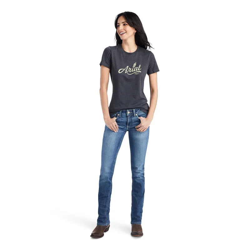 Ariat Women's Wheat Script Tee, Charcoal Heather