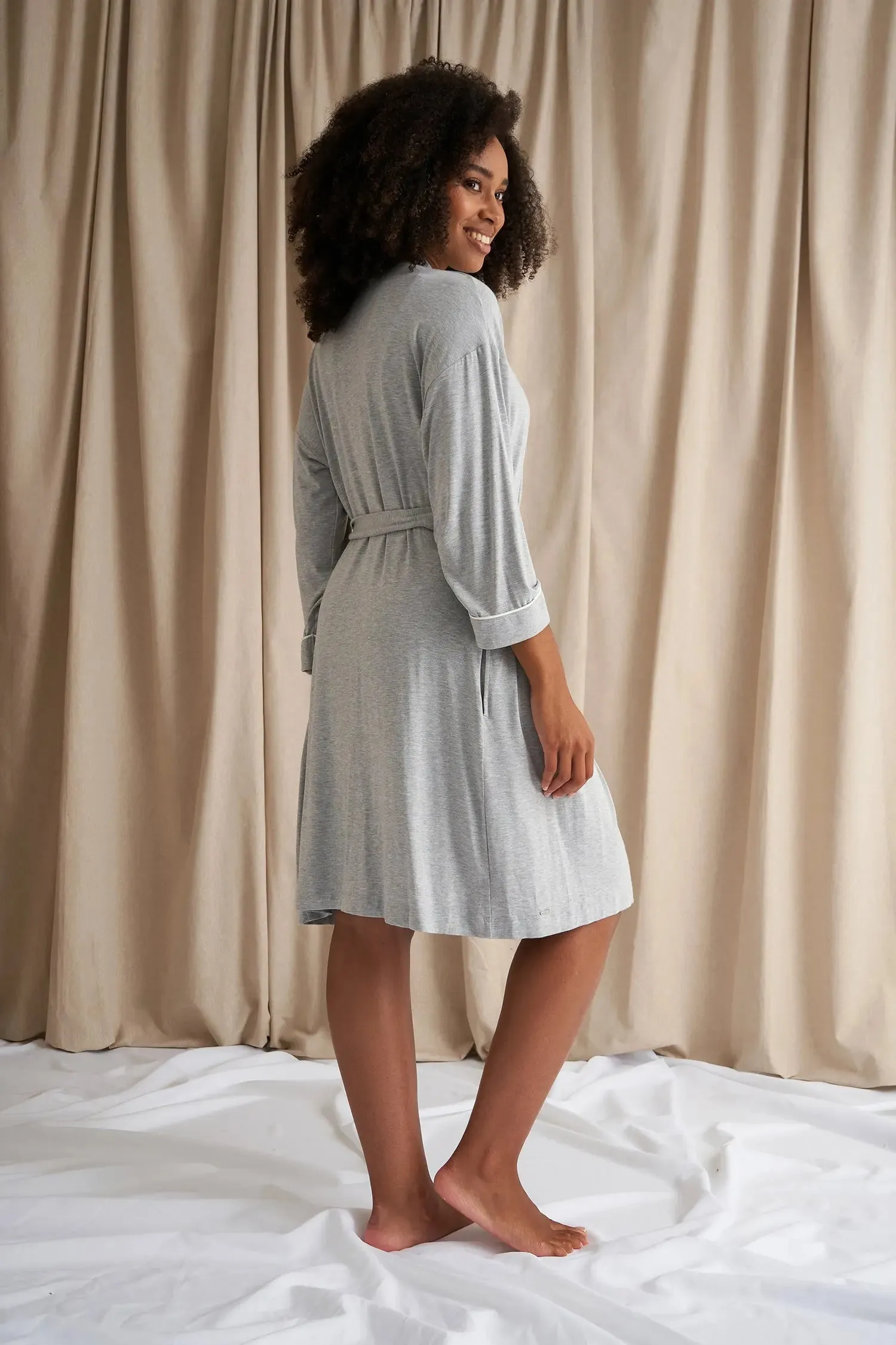 Bamboo Kimono Robe in Grey Marl