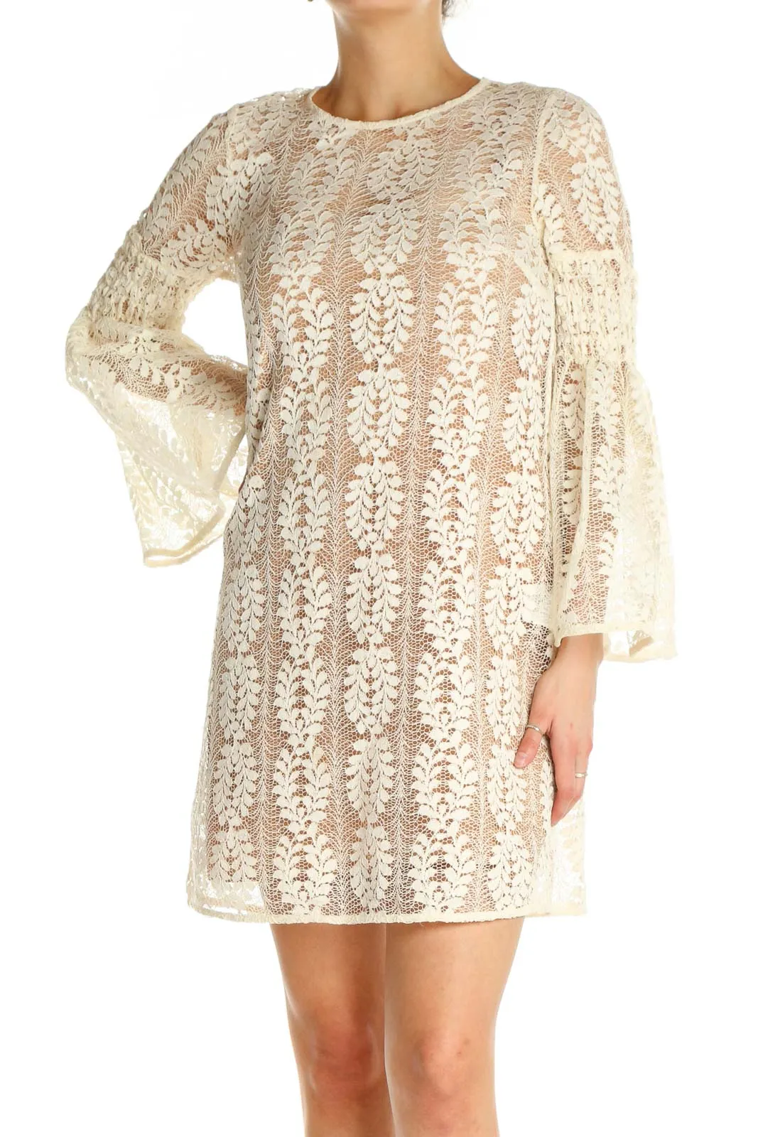 Beige Sequin Day Shift Dress