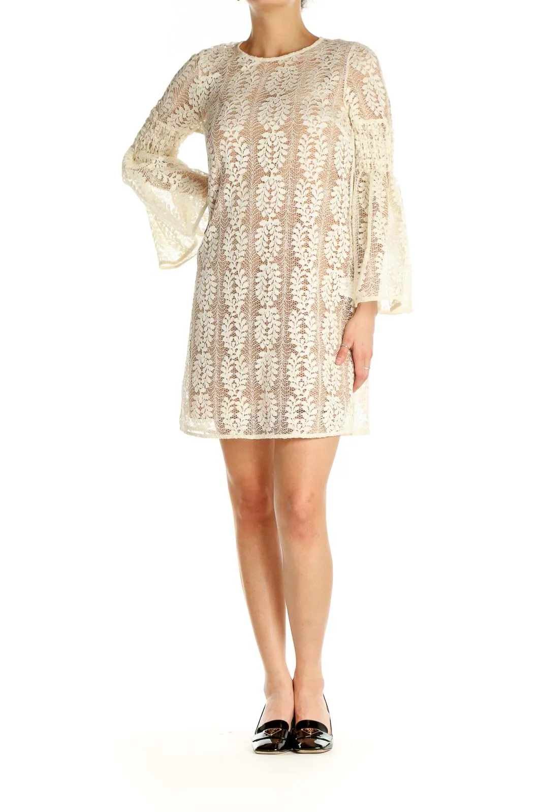 Beige Sequin Day Shift Dress