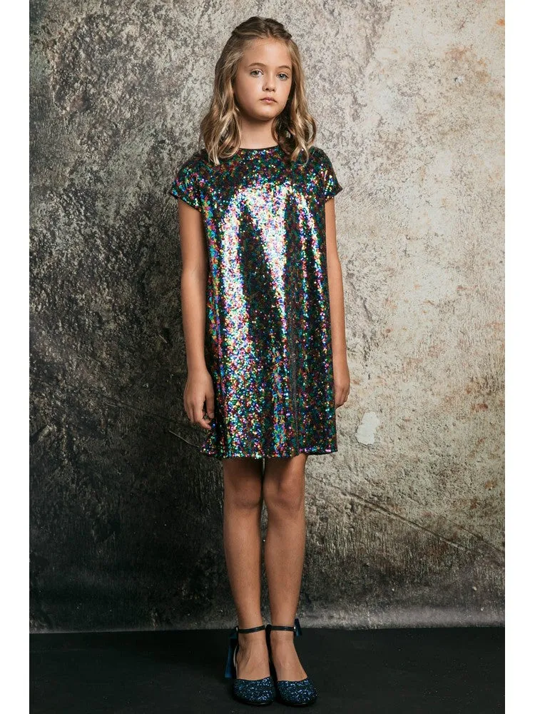 Big Girls Rainbow Sequin Shift Special Occasion Dress 8-12