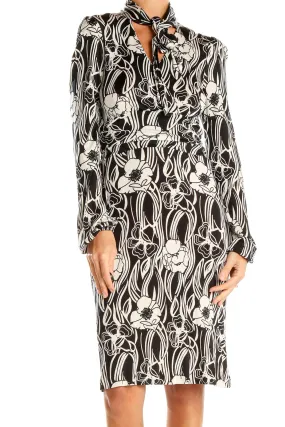 Black and White Floral Print Silk Dress