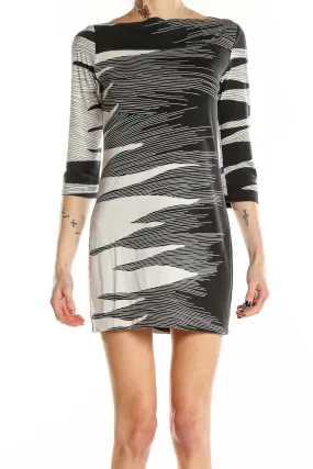 Black and White Geometric Print Silk Dress