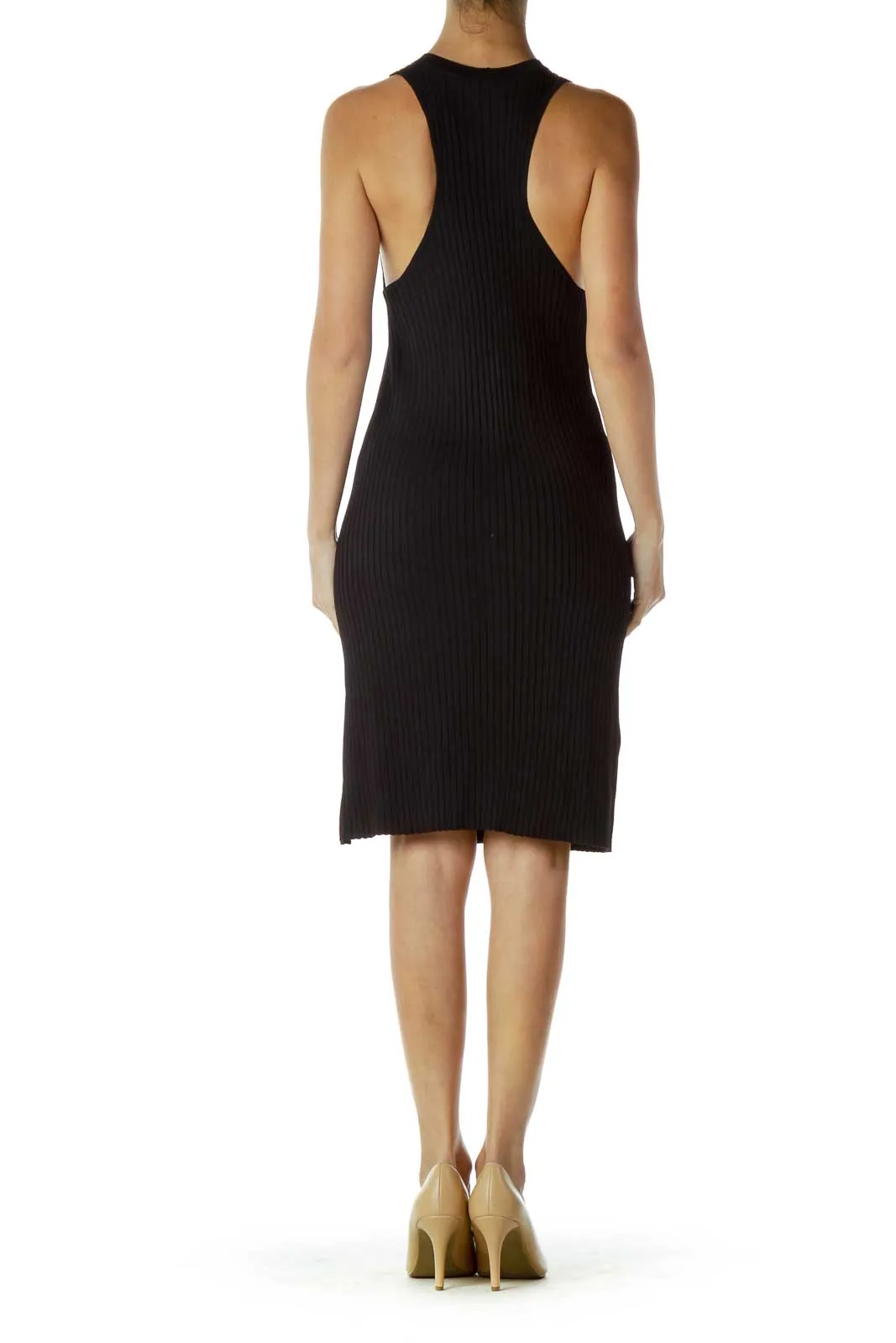 Black Ribbed Shift Midi Dress