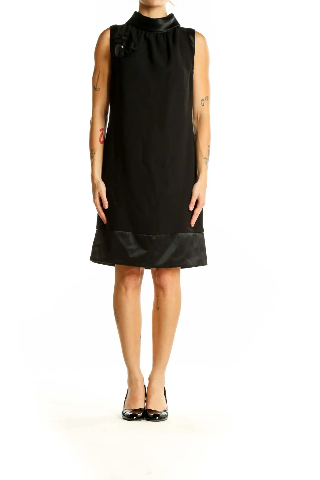 Black Sleeveless Mock Neck Shift Dress