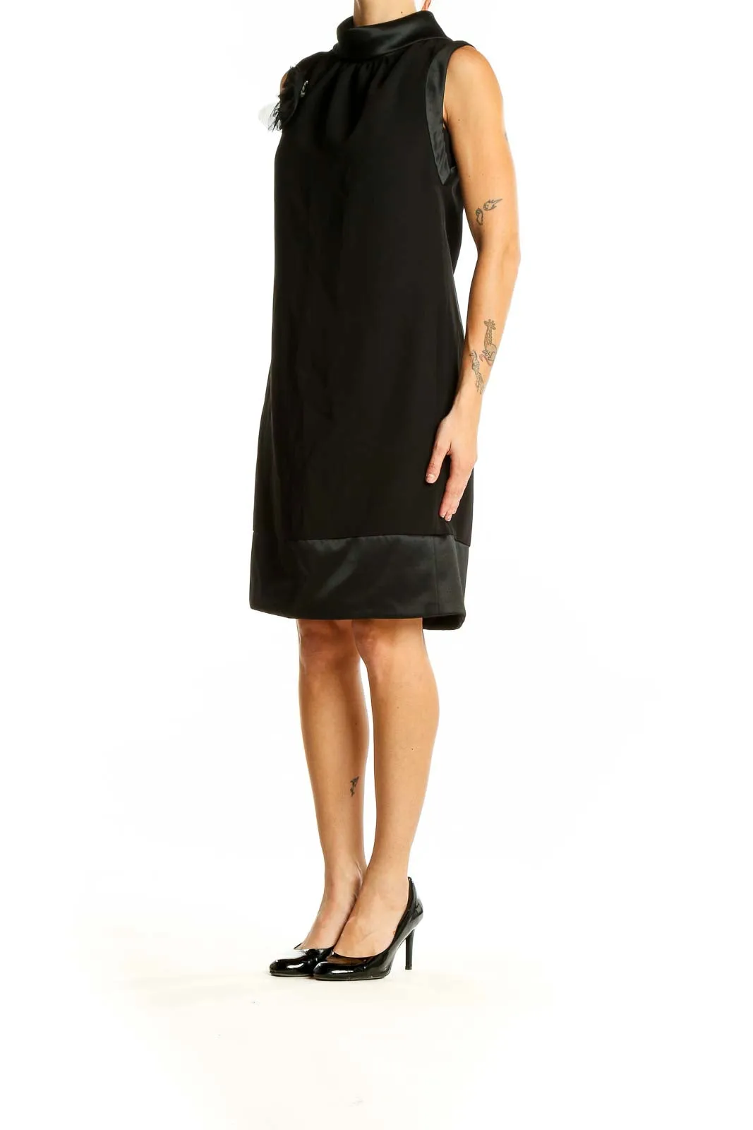 Black Sleeveless Mock Neck Shift Dress