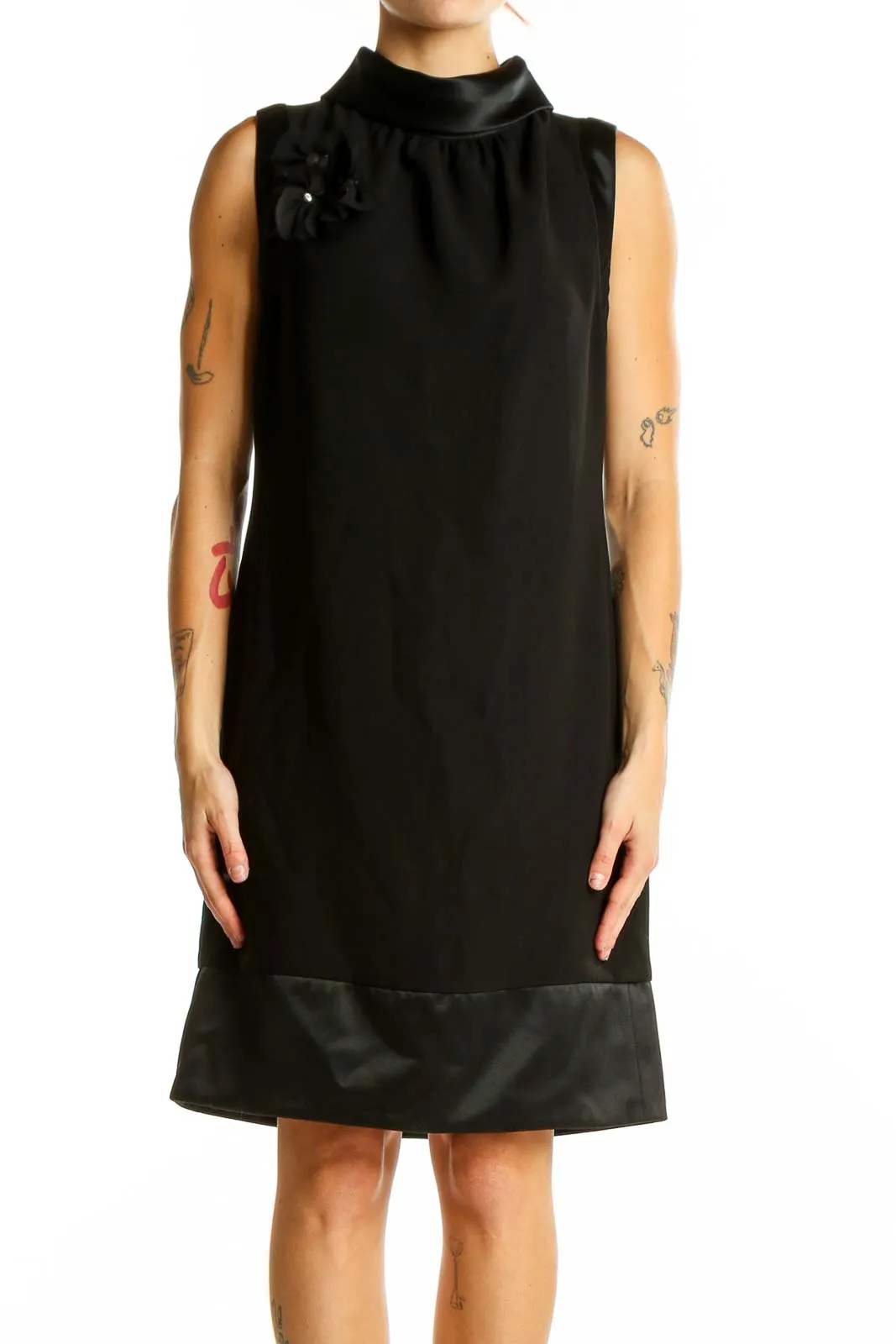 Black Sleeveless Mock Neck Shift Dress