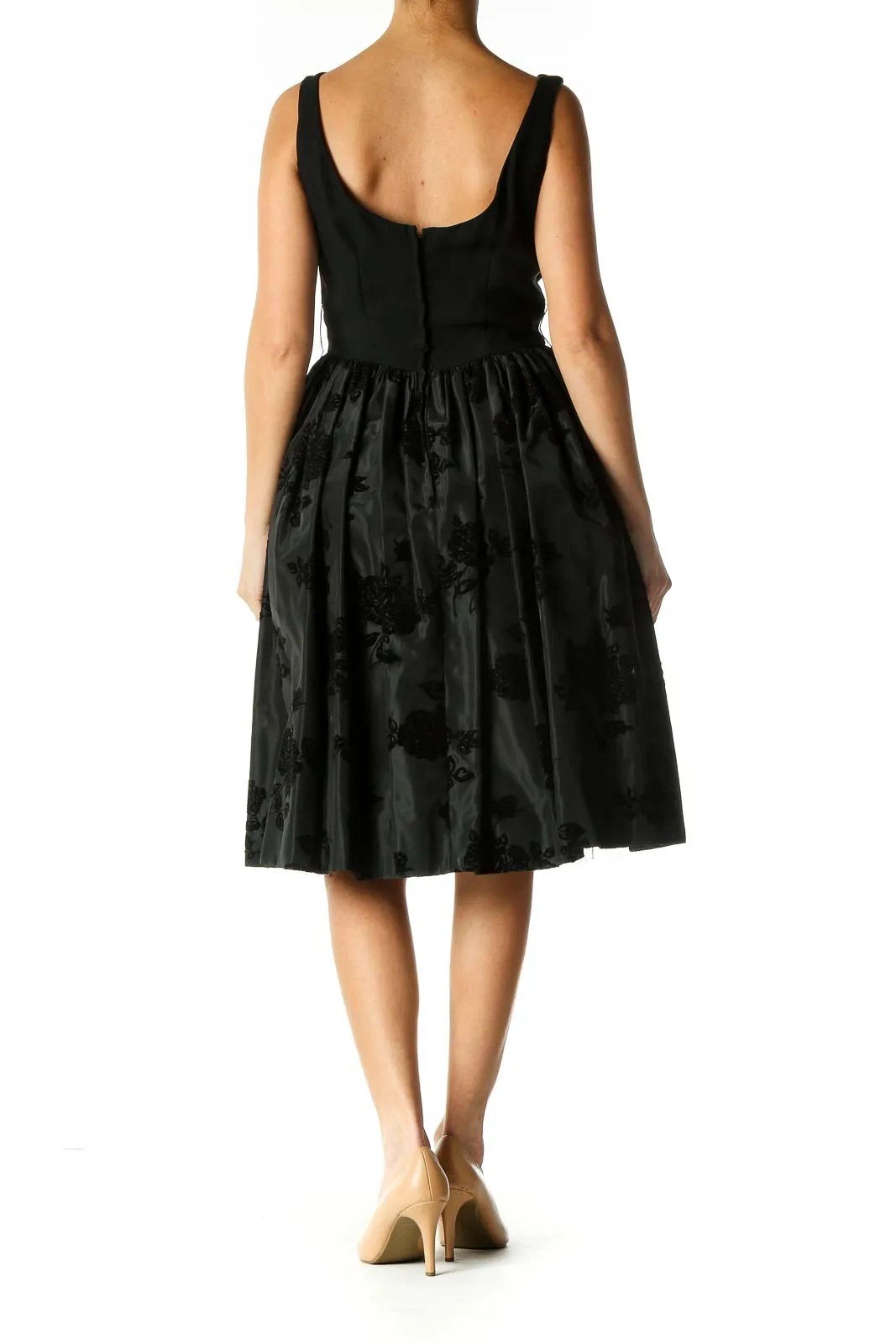 Black Solid Retro A-Line Dress