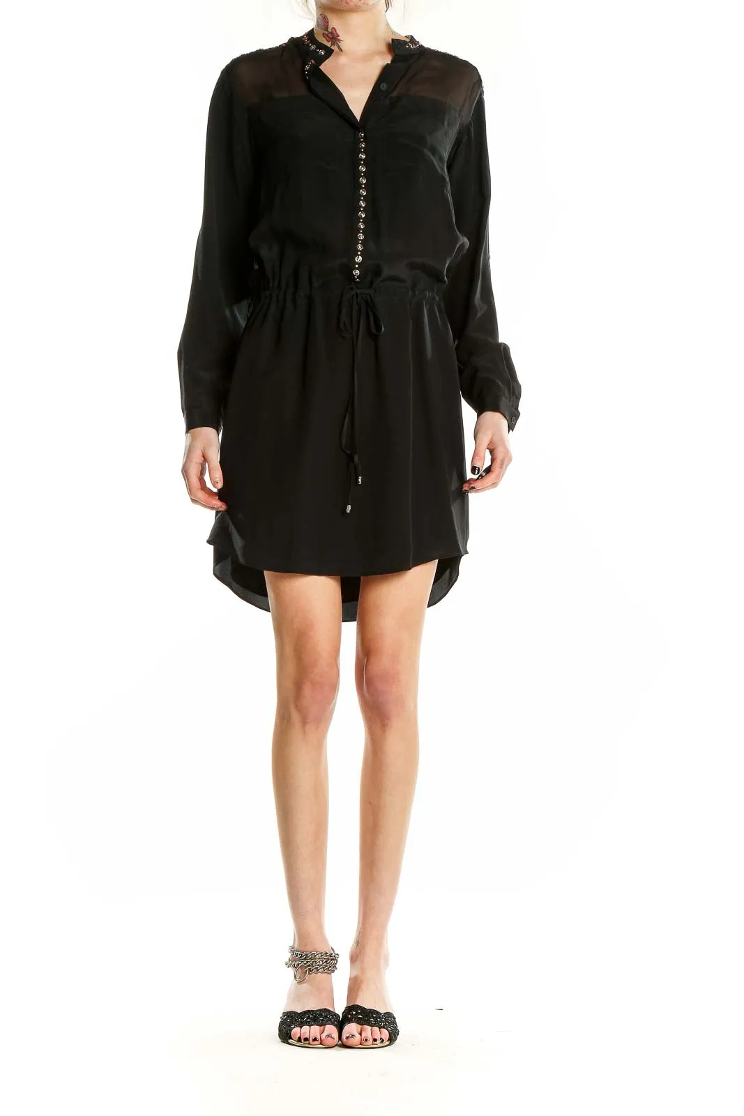 Black Studded Collar Shirt Dress