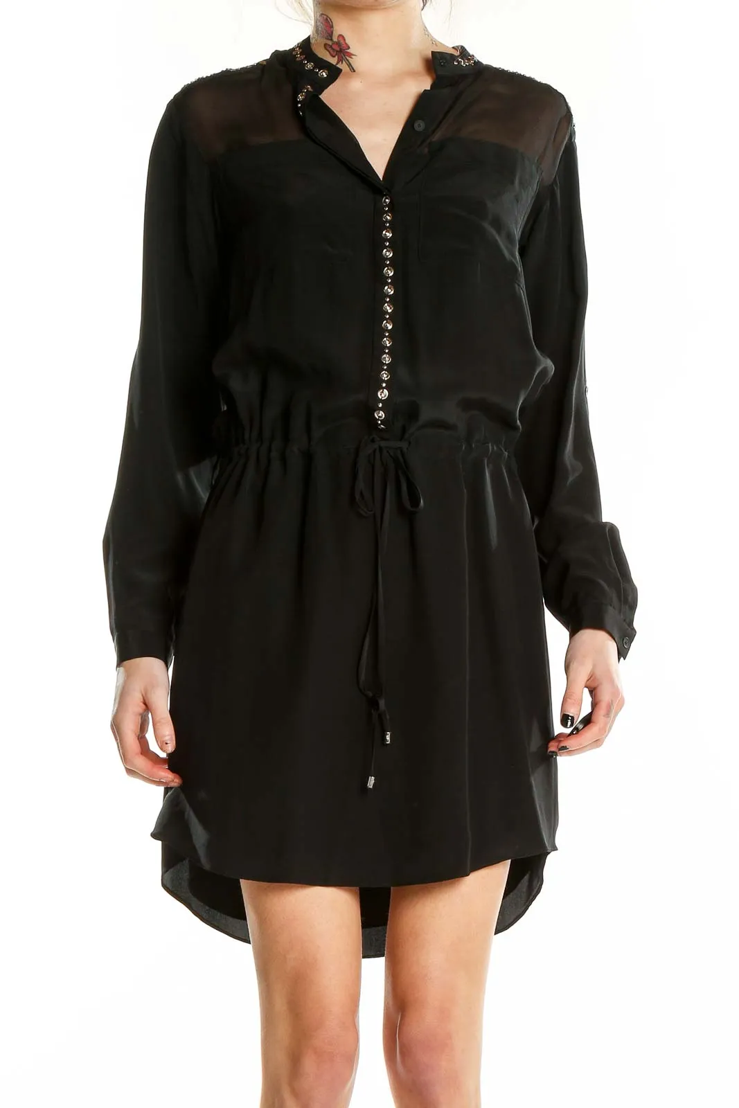 Black Studded Collar Shirt Dress