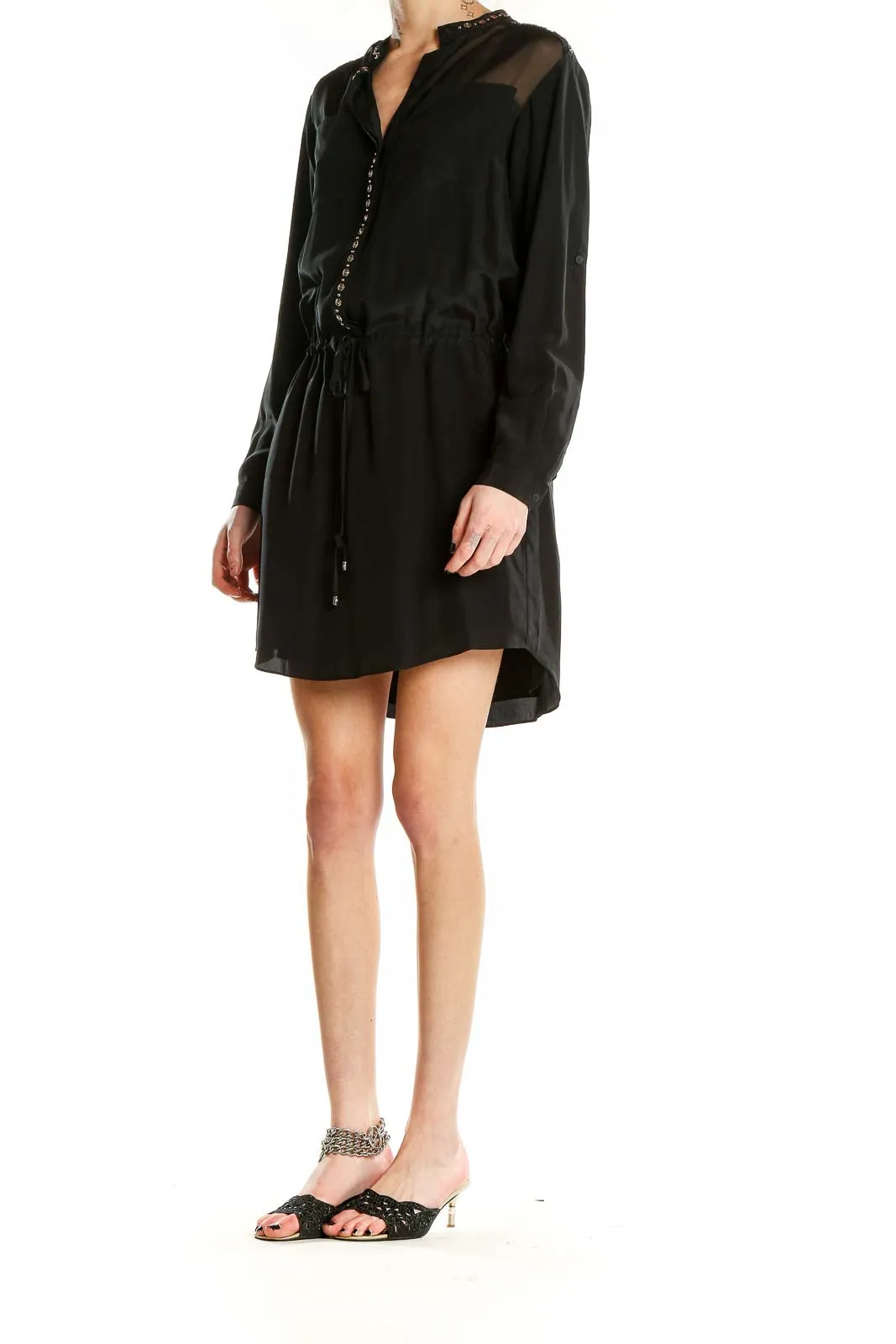 Black Studded Collar Shirt Dress