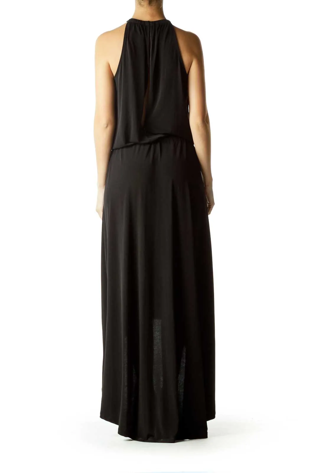 Black Surplice Long Cocktail Dress