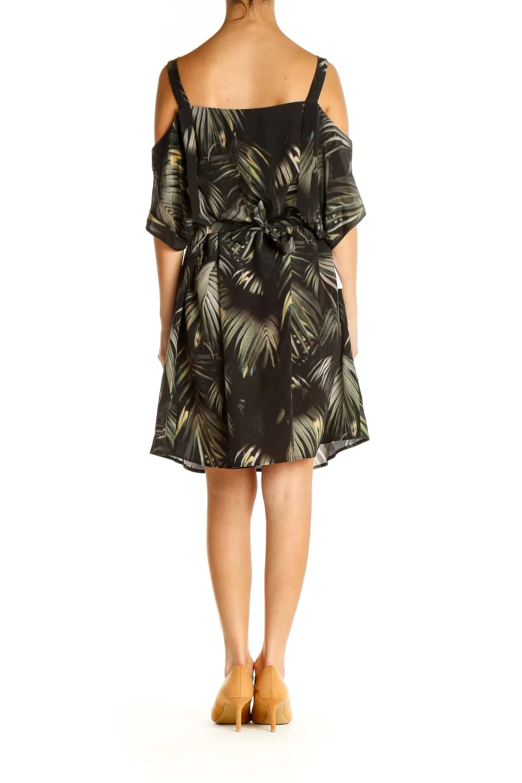 Black Tropical Print Retro Shift Dress