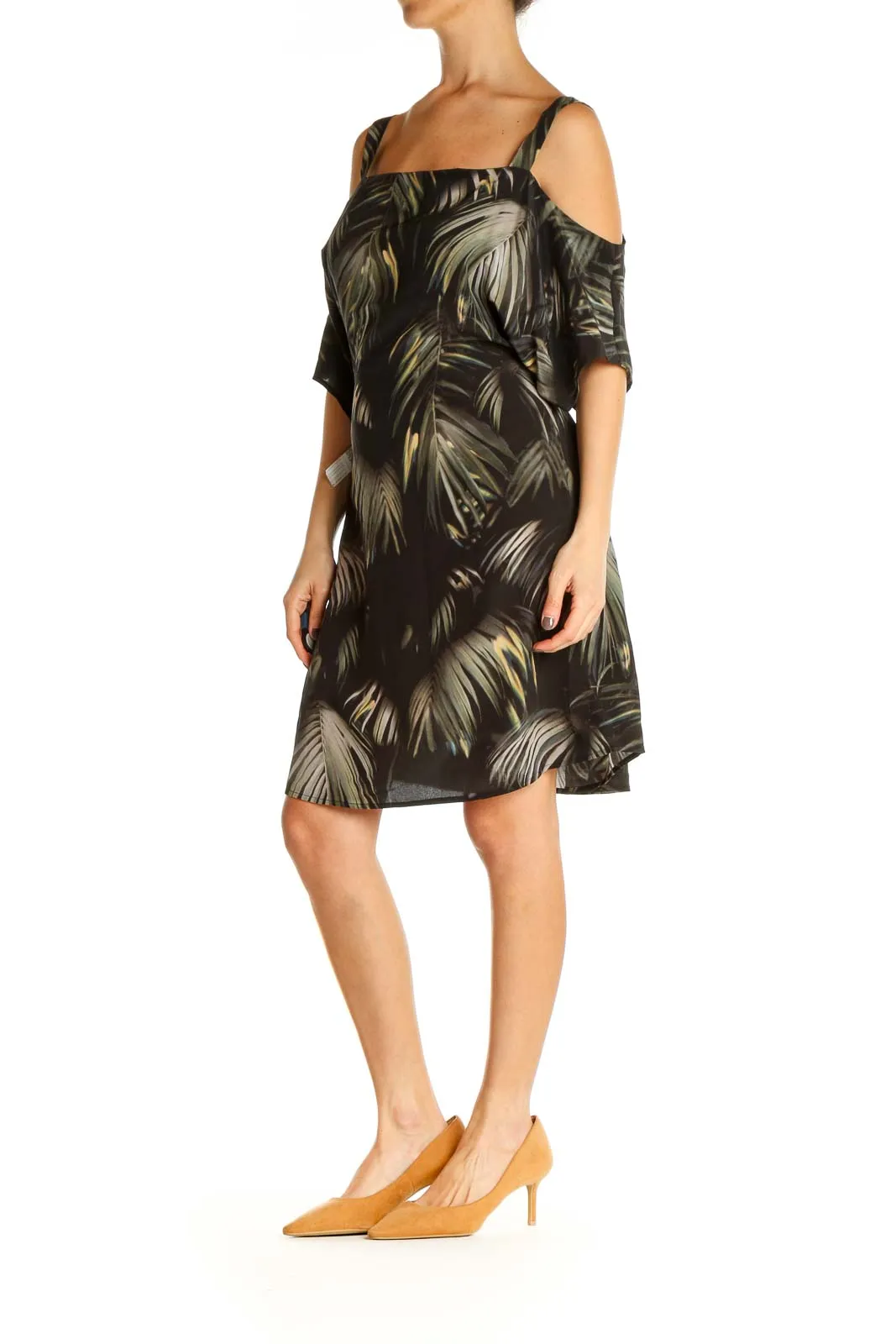 Black Tropical Print Retro Shift Dress