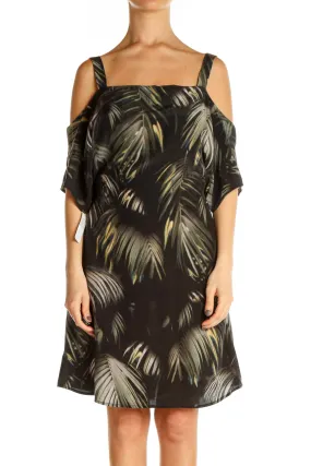 Black Tropical Print Retro Shift Dress