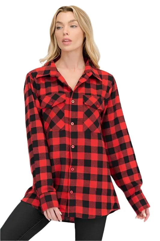 Black/Multi Boyfriend Plaid Flannel Shirt Long Sleeve