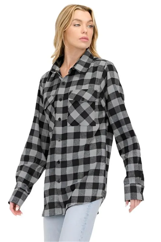 Black/Multi Boyfriend Plaid Flannel Shirt Long Sleeve