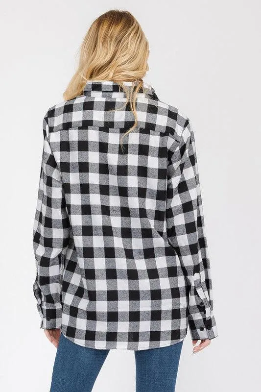 Black/Multi Boyfriend Plaid Flannel Shirt Long Sleeve