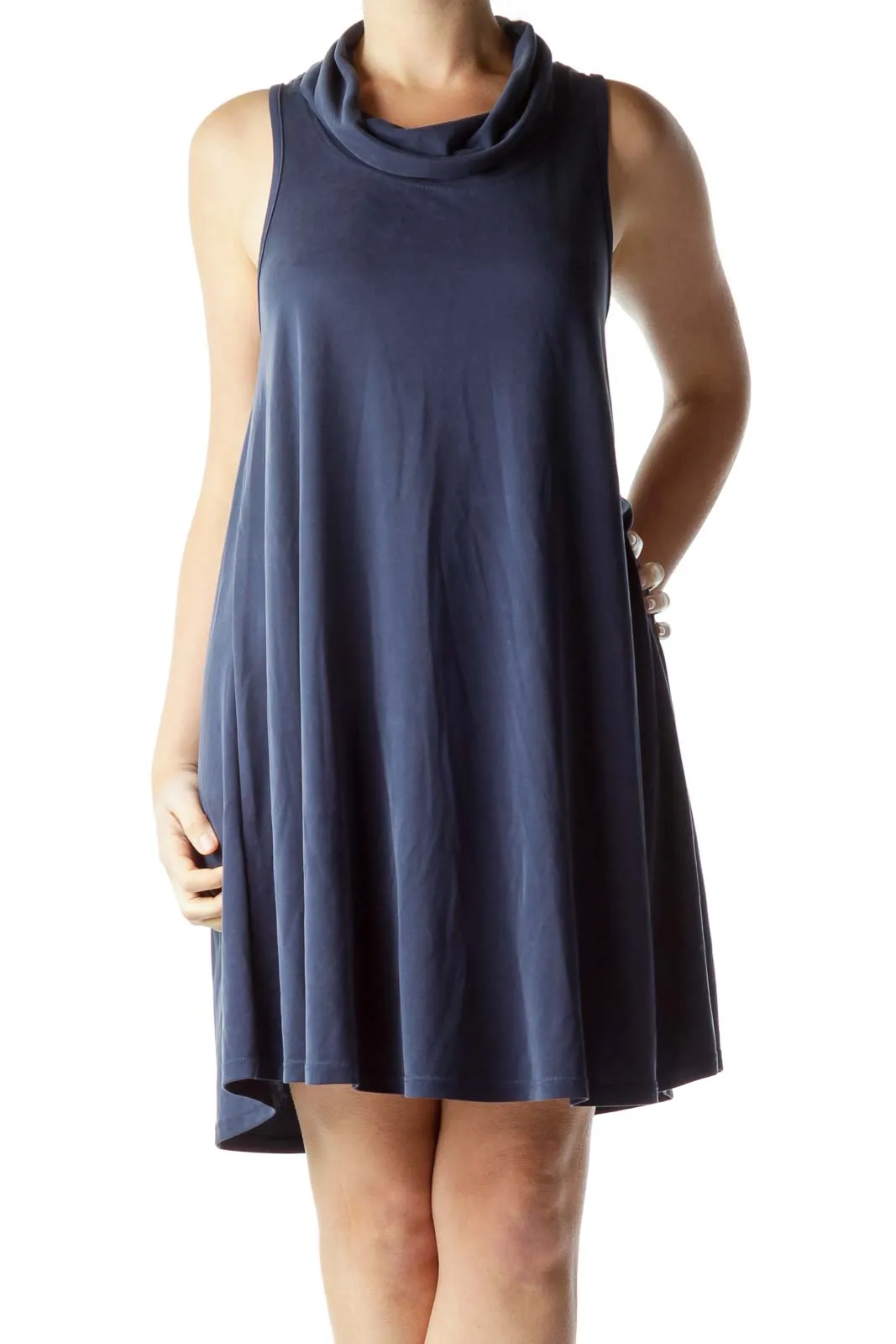 Blue Cowl Neck Shift Dress