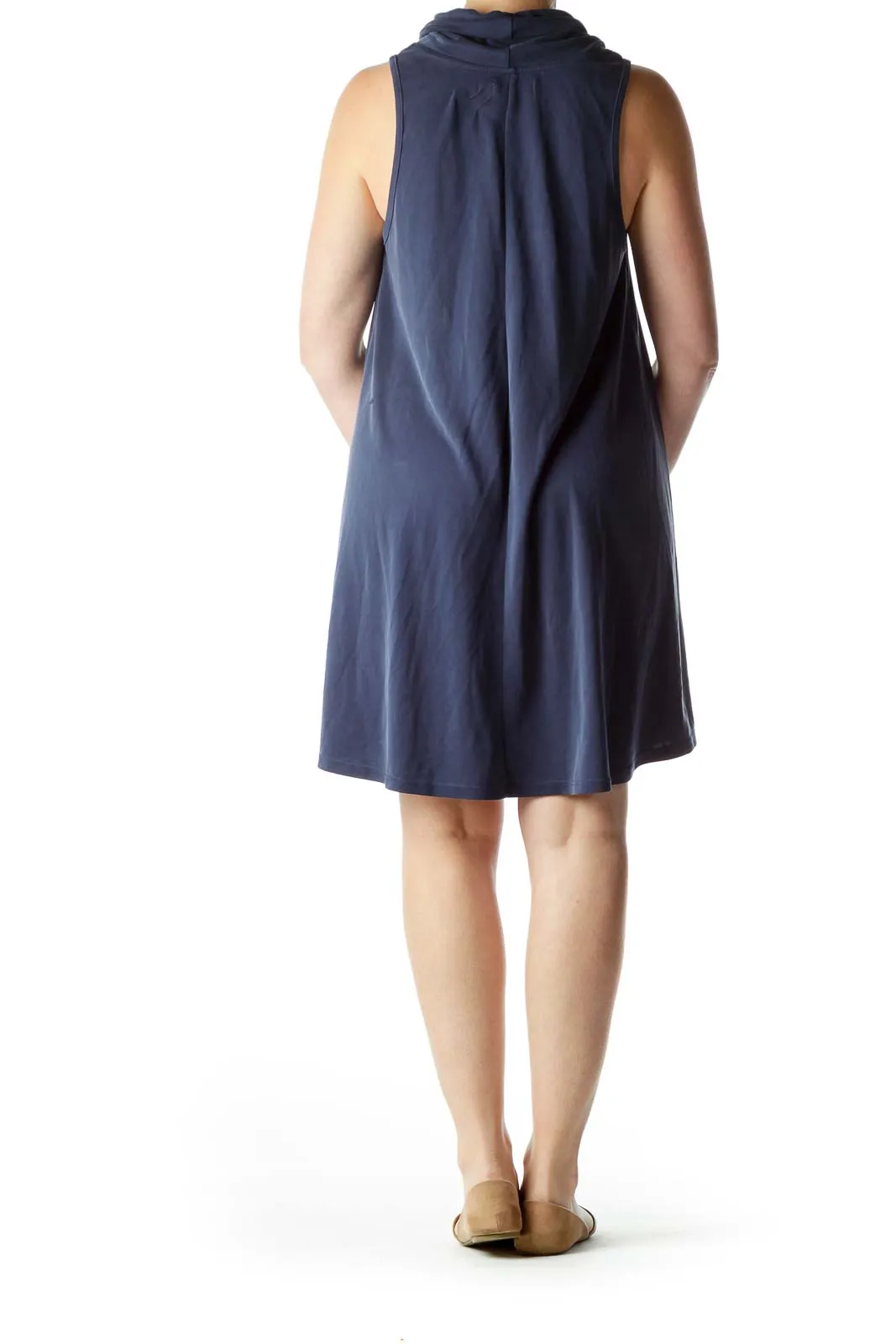 Blue Cowl Neck Shift Dress