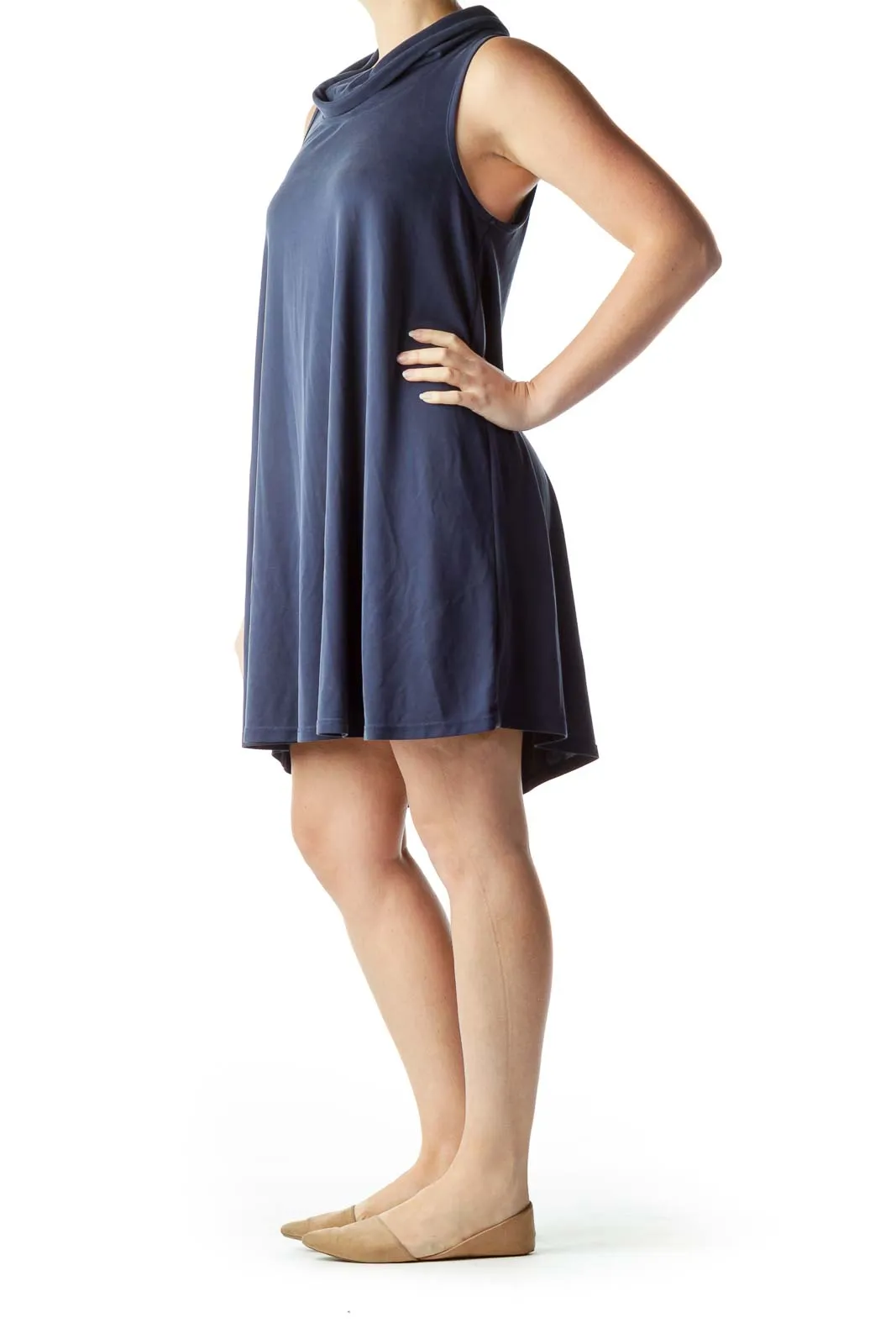 Blue Cowl Neck Shift Dress