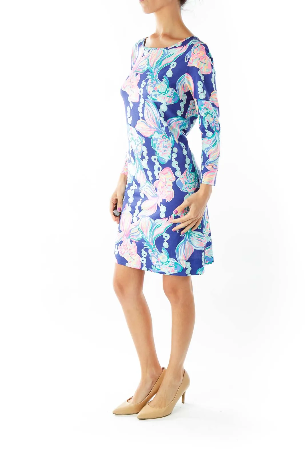 Blue Pink Floral Shift Dress