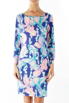 Blue Pink Floral Shift Dress