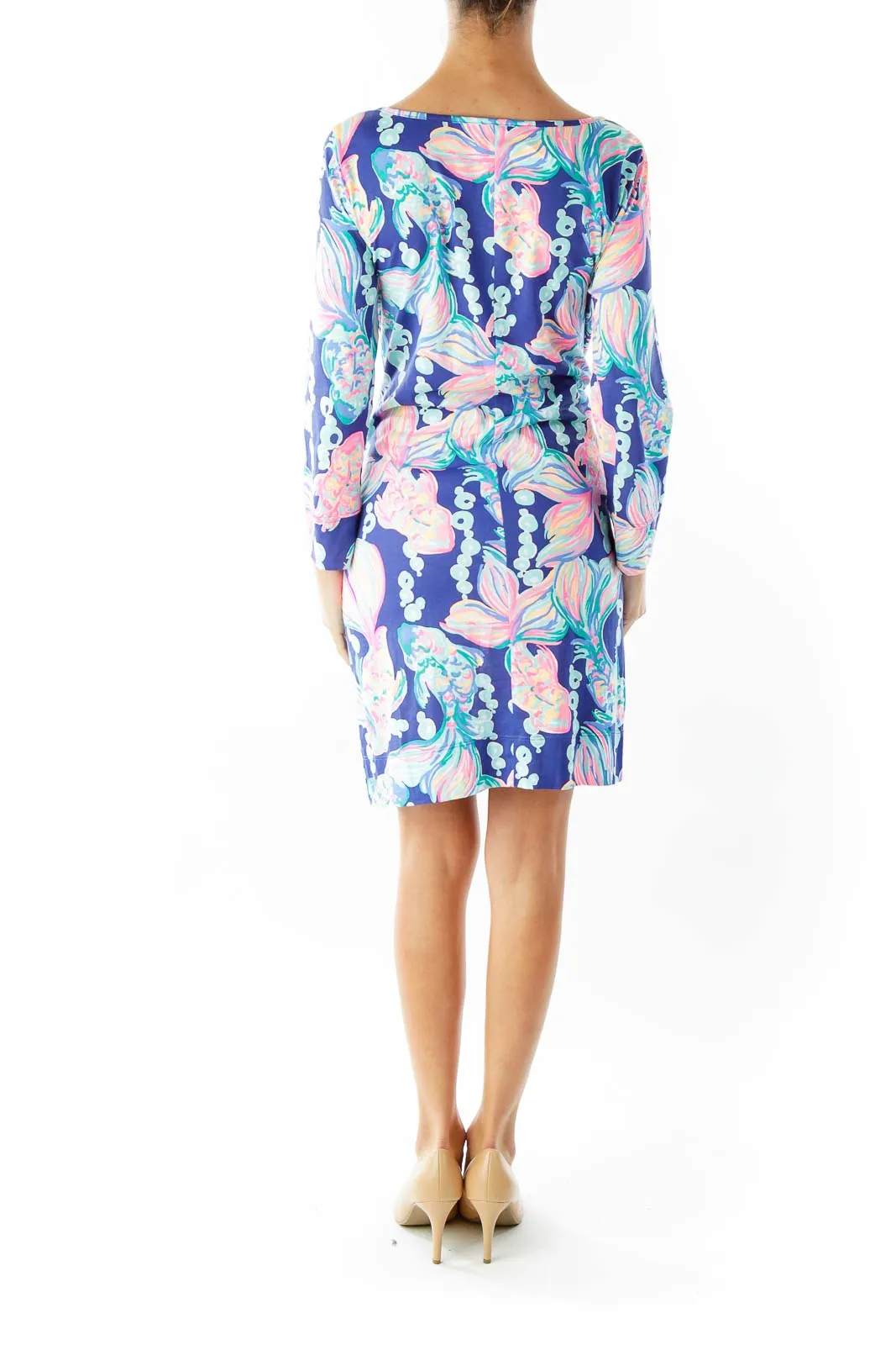 Blue Pink Floral Shift Dress