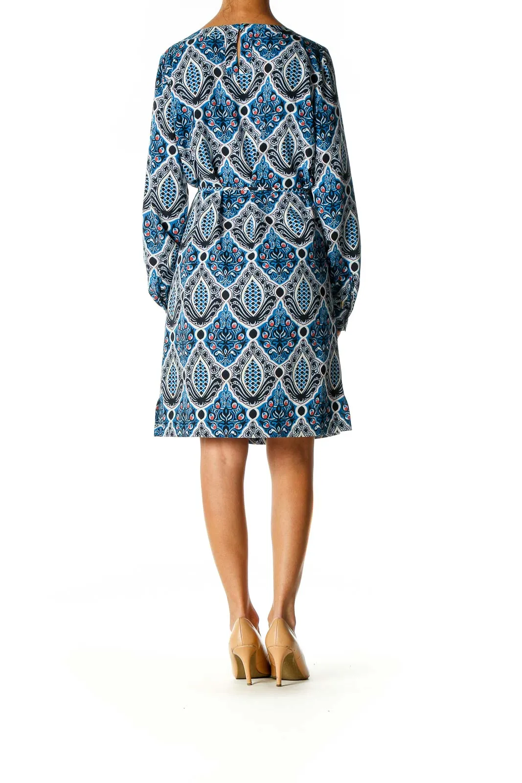 Blue Printed Retro Shift Dress