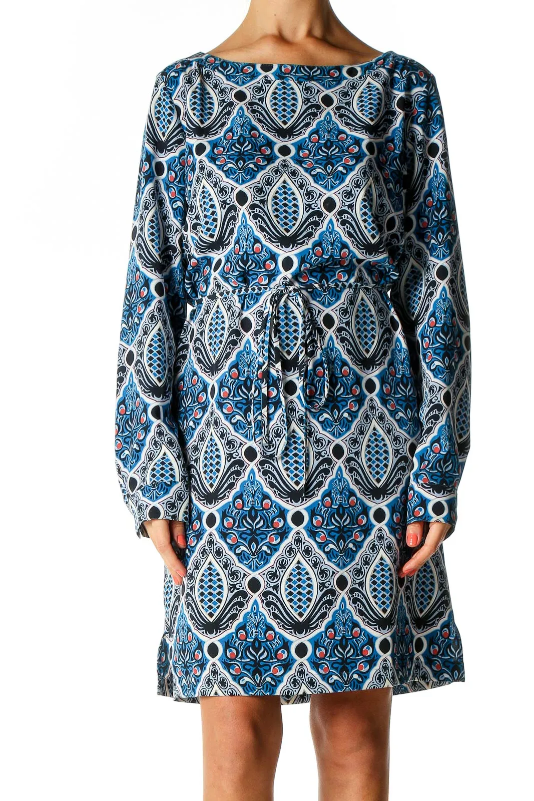 Blue Printed Retro Shift Dress