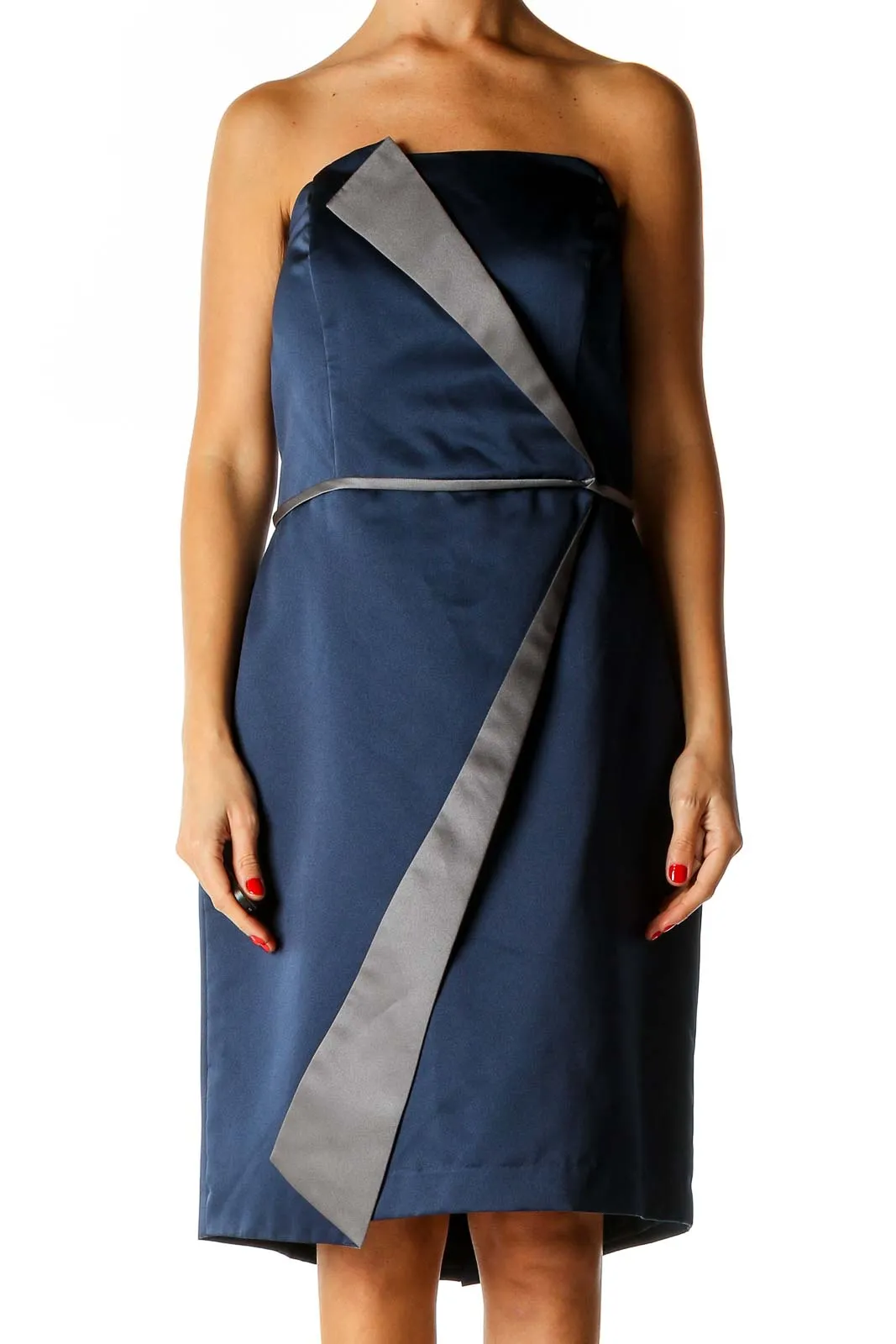 Blue Solid Cocktail Shift Dress