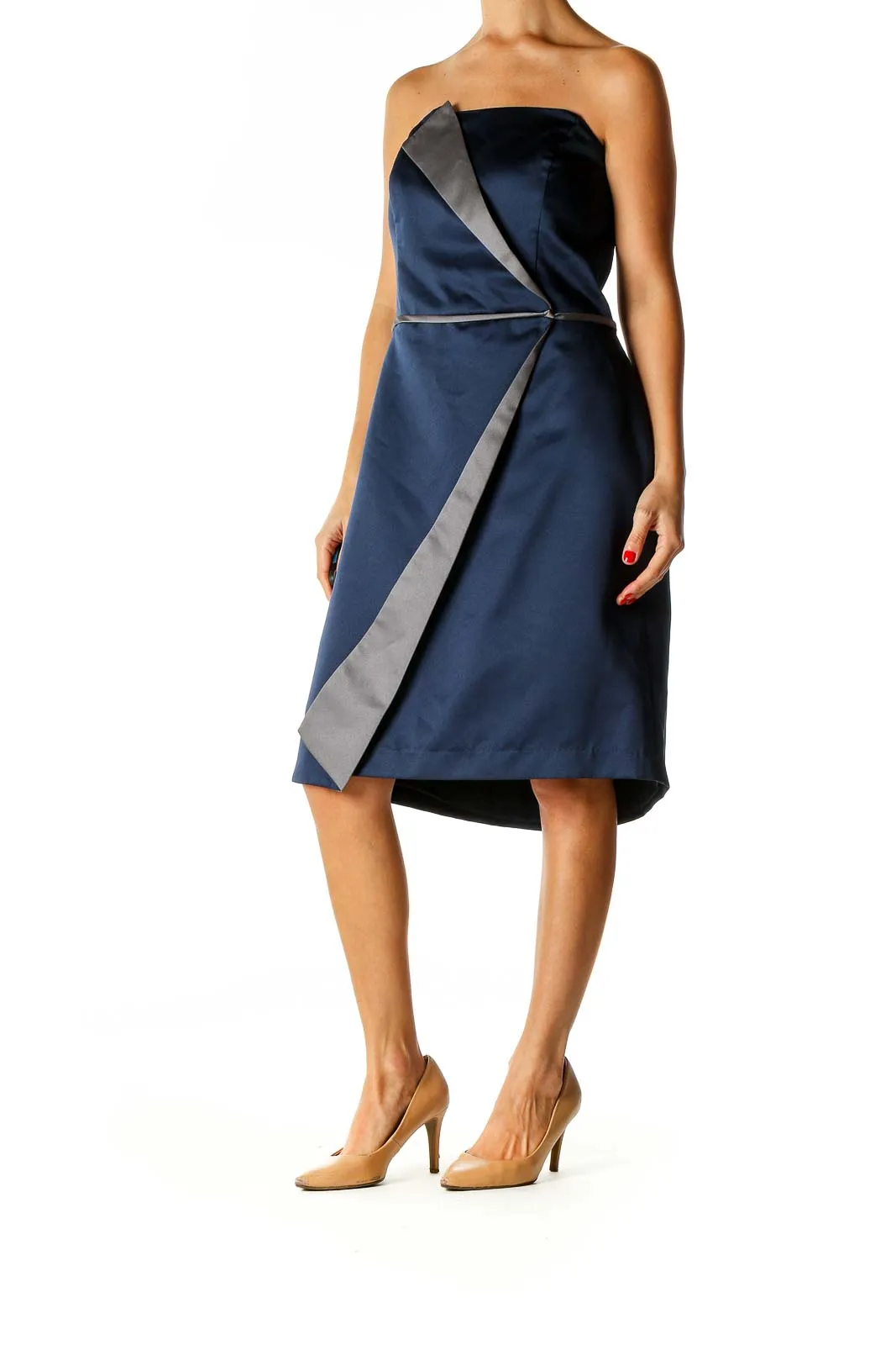 Blue Solid Cocktail Shift Dress