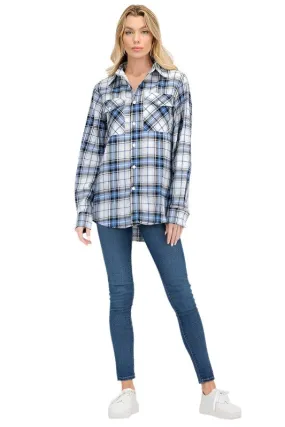 Boyfriend Fit Checker Plaid Flannel Long Sleeve Shirts