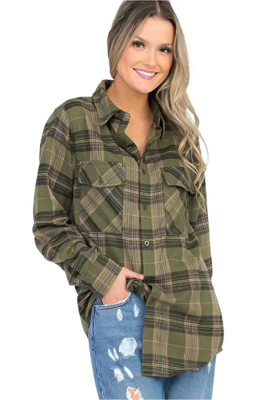 Boyfriend Oversize Plaid Flannel Long Sleeve