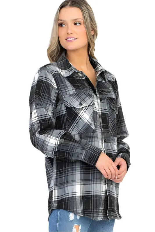 Boyfriend Oversize Plaid Flannel Long Sleeve