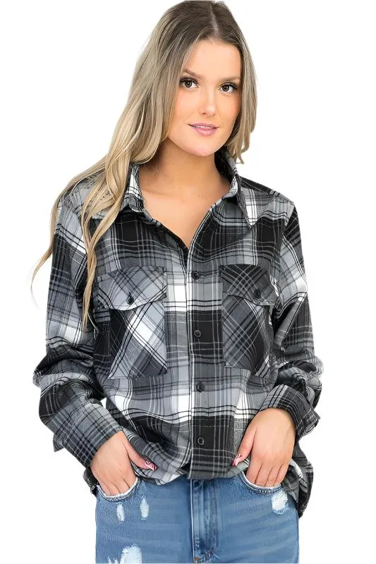 Boyfriend Oversize Plaid Flannel Long Sleeve