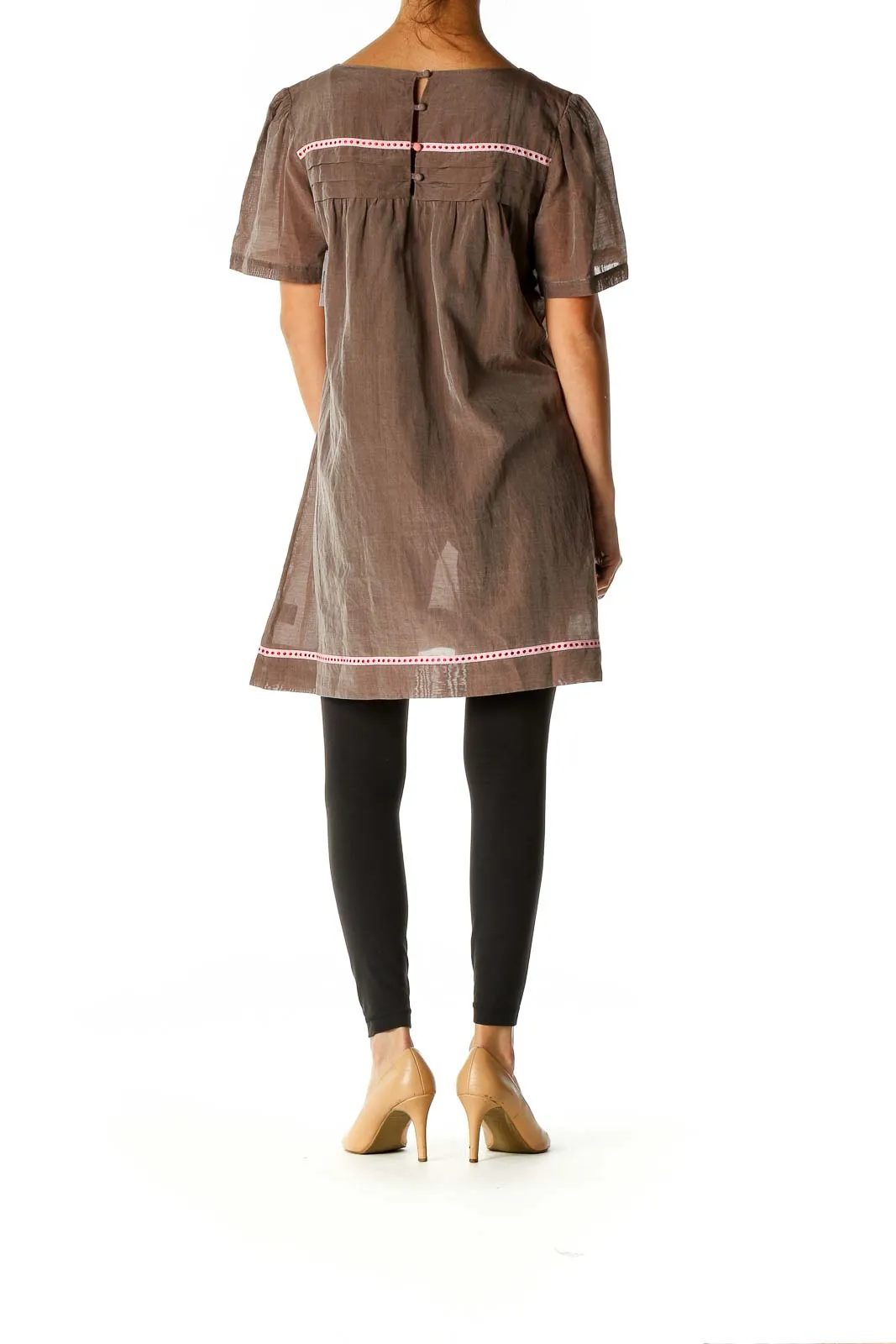 Brown Solid Shift Dress