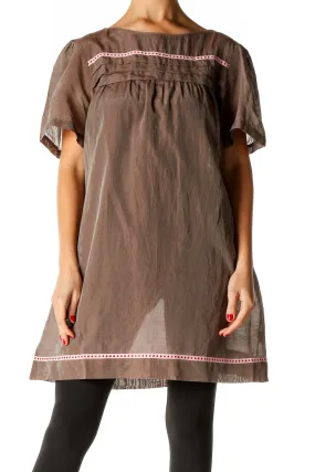 Brown Solid Shift Dress