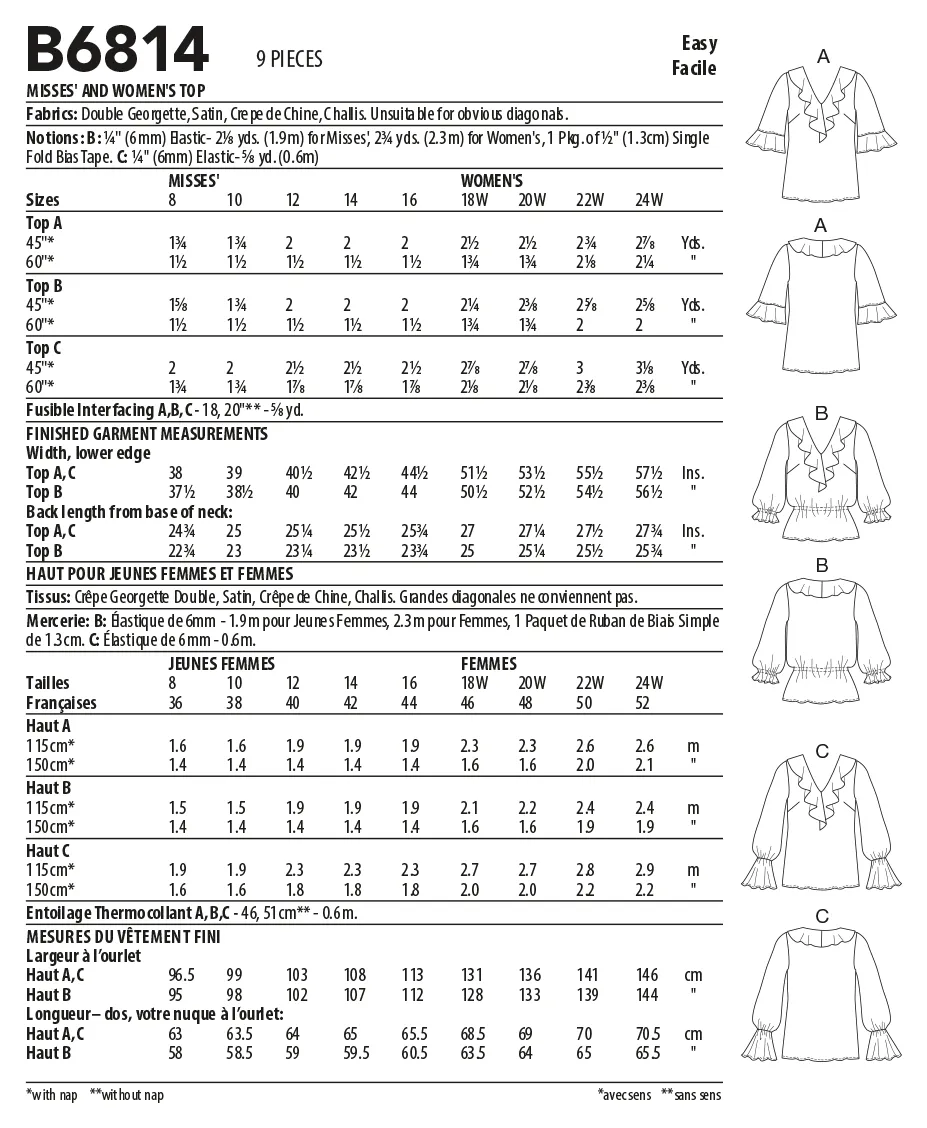 Butterick Pattern B6814 Misses'  &  Women's Top