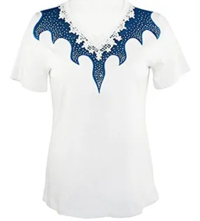 Cactus Fashion - Gothic Lace, Short Sleeve, Lace Trim Rhinestone Cotton Top