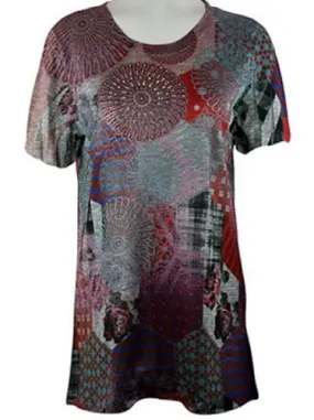 Cactus Fashion - Patchwork Pattern, Short Sleeve Rhinestone Print Sublimation Top