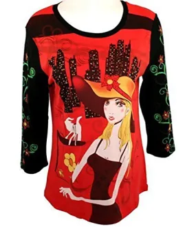 Cactus Fashion Rhinestones, Black & Red Top - Shopping in New York