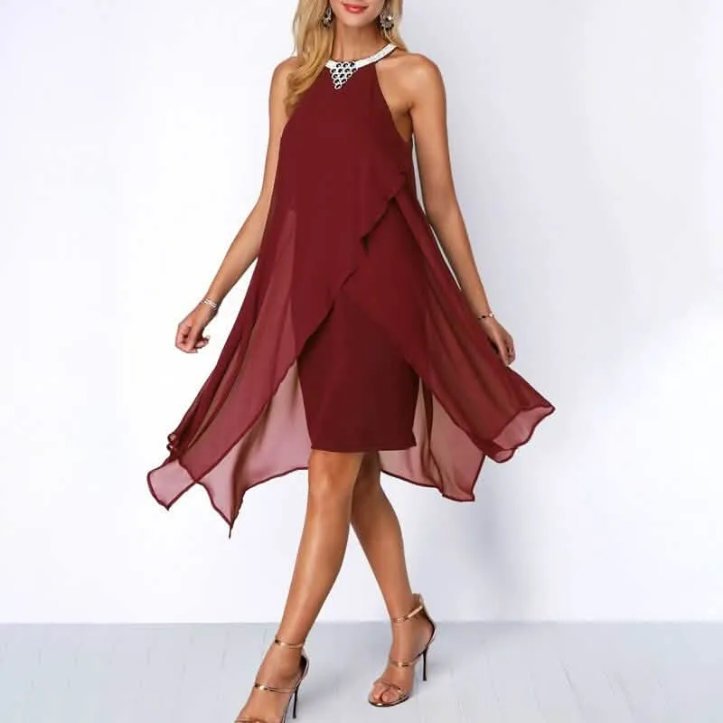 Chic Asymmetrical Hem Black Chiffon Cocktail Dress for Summer Events