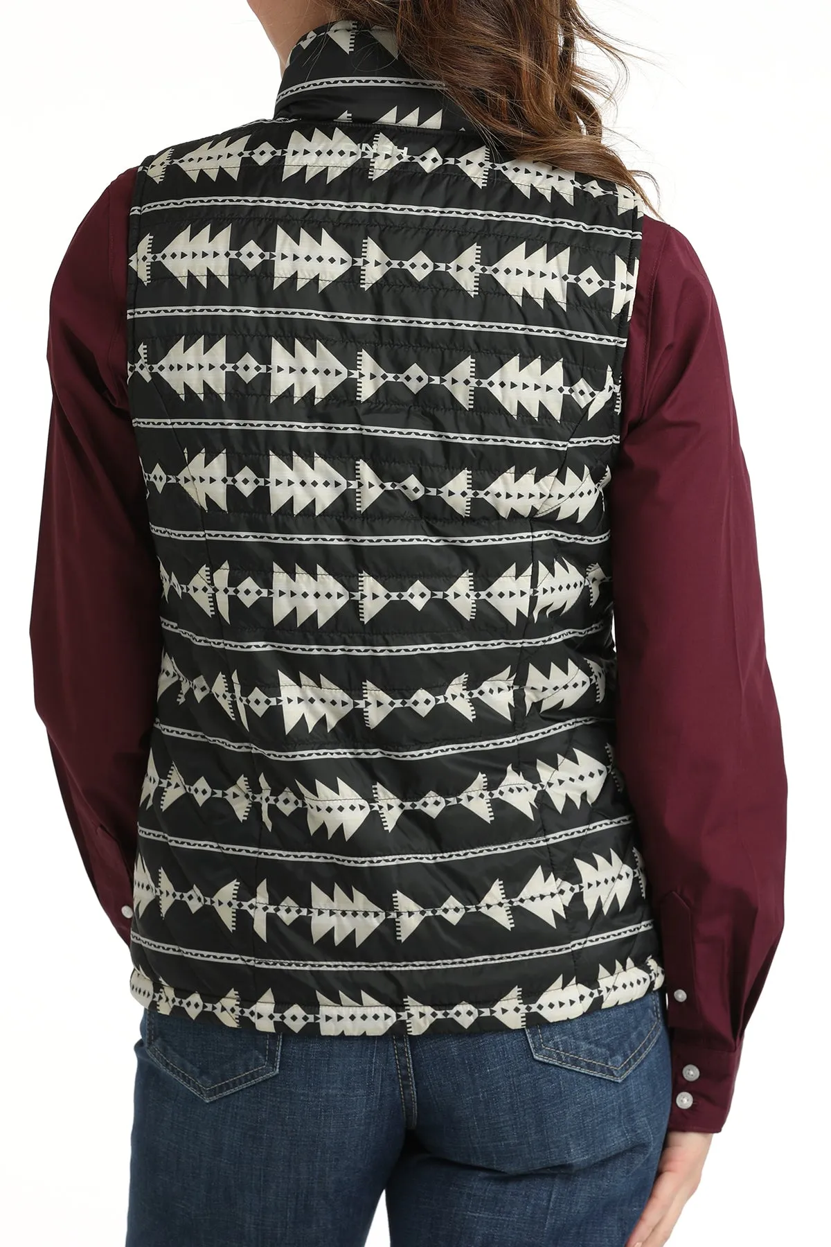 Cinch Women's Black and Cream Reversible Aztec Vest