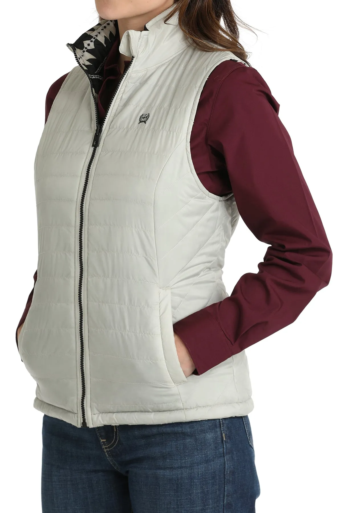 Cinch Women's Black and Cream Reversible Aztec Vest